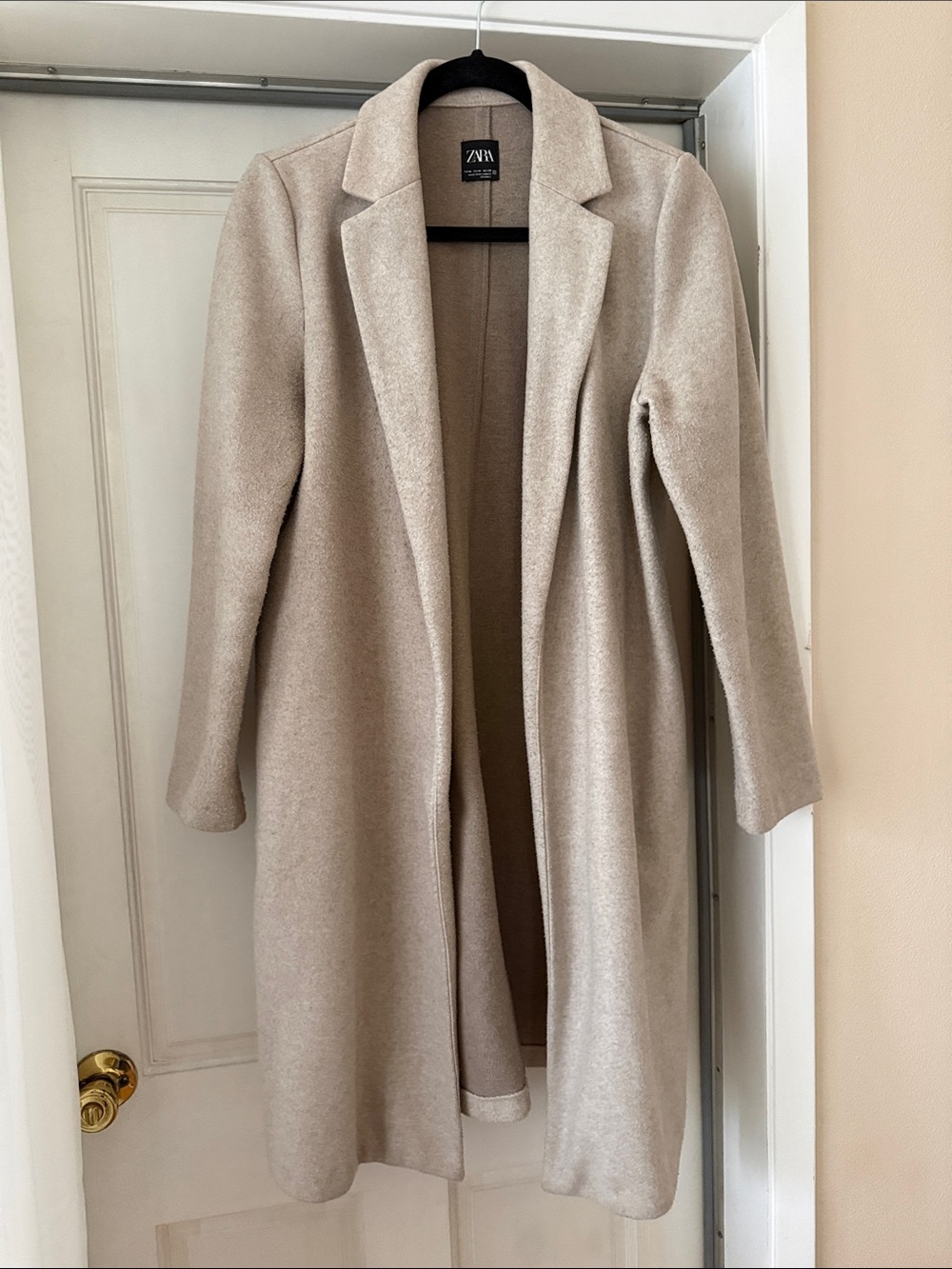ZARA Light Beige Open-Front Long Trench Coat
